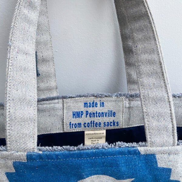 Sackito Denim Bag (Large) - tag view. Cotton 100%